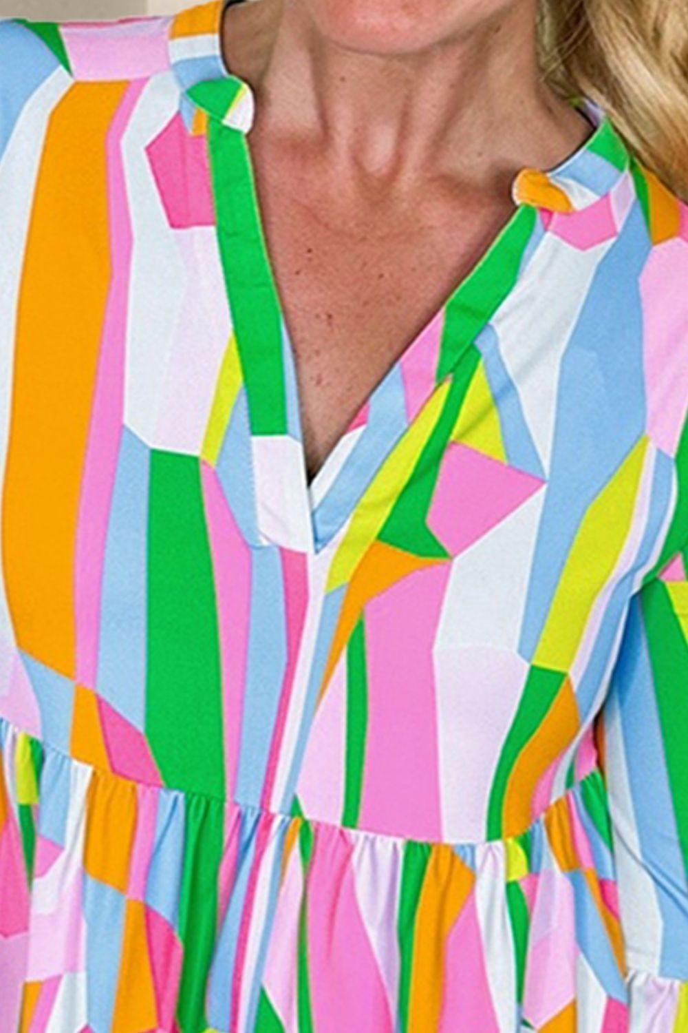 Color Block Three-Quarter Sleeve Mini Dress - ClubOn