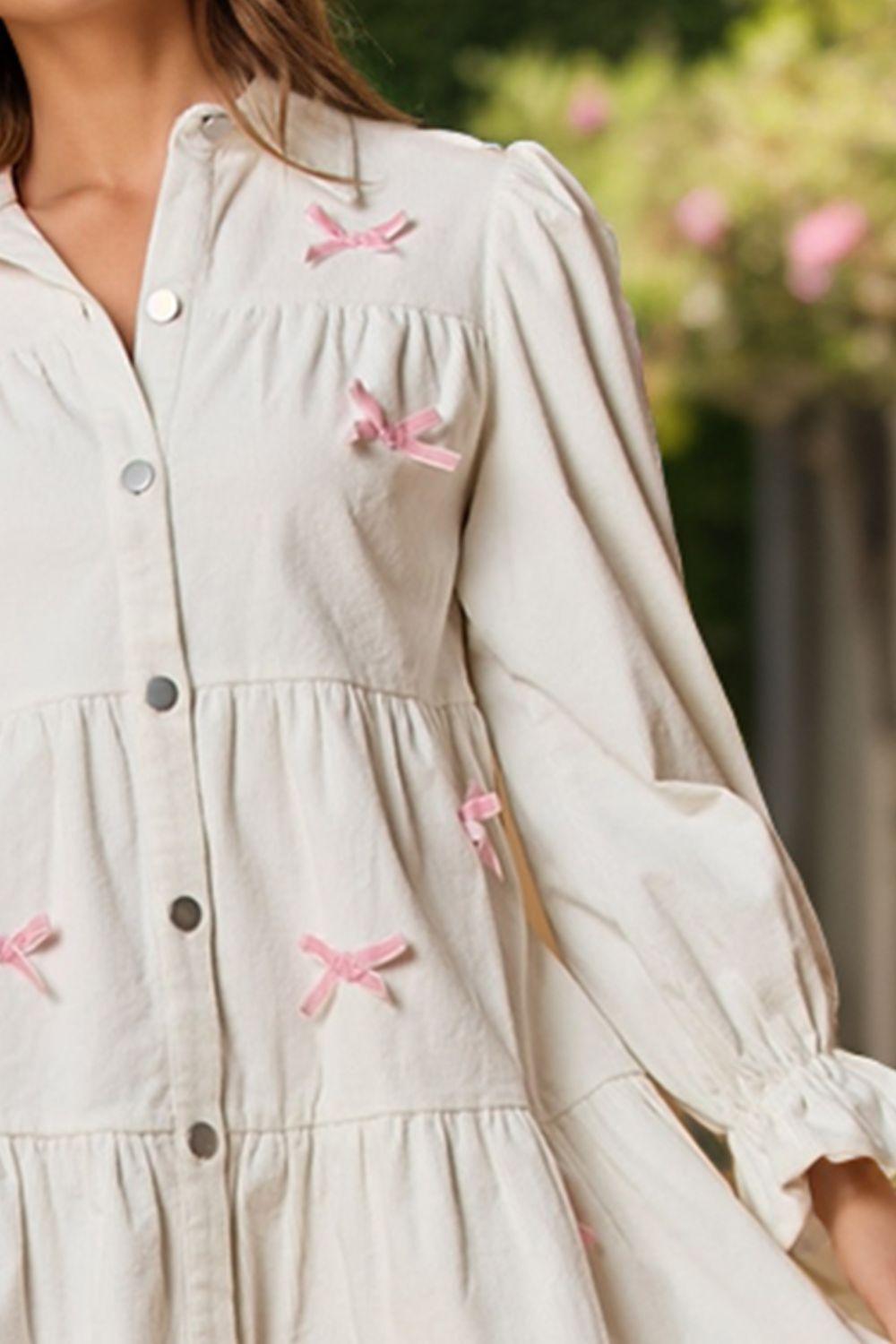 Collared Neck Flounce Sleeve Mini Dress - ClubOn