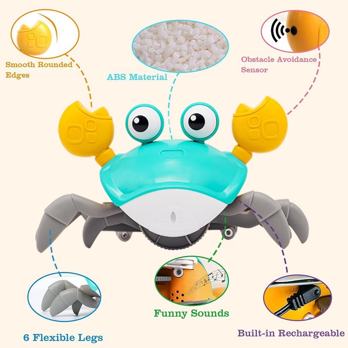 Crawling Crab Baby Toy with Music & Lights, Obstacle Avoidance, Walking Crab Toy for Toddlers 1+ Years - ClubOn