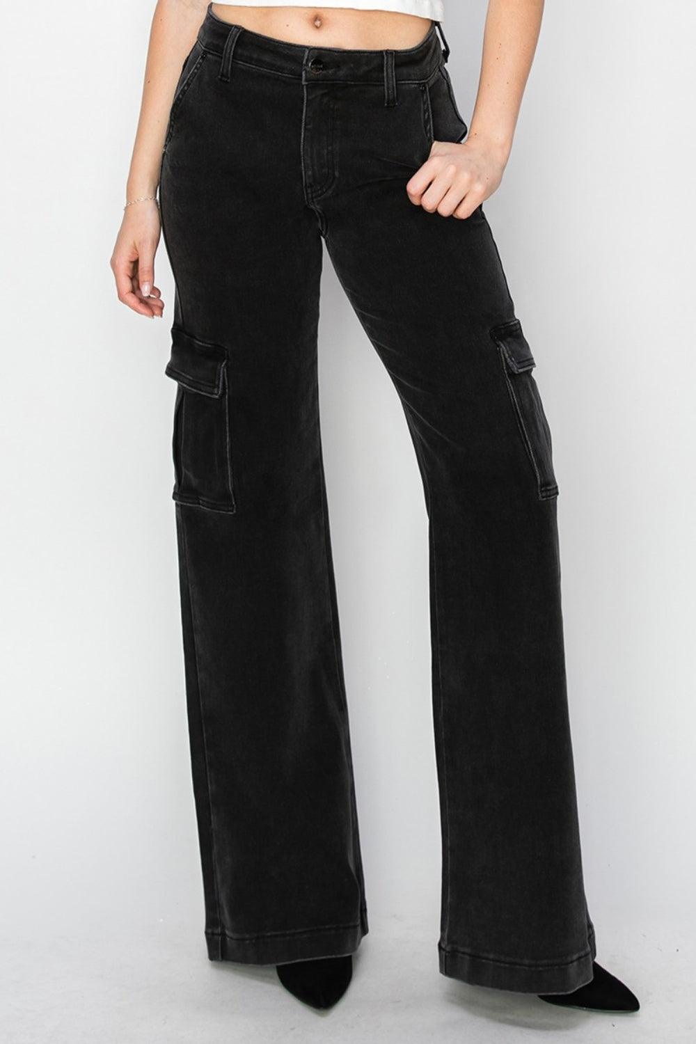 Risen Full Size High Rise Wide Leg Cargo Jeans - ClubOn