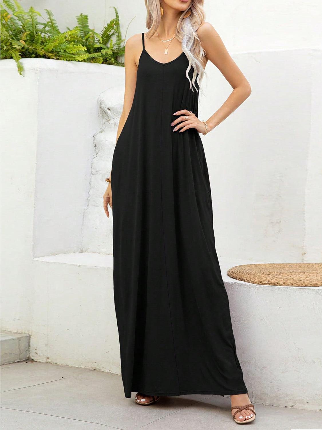 V-Neck Maxi Cami Dress with Pockets - ClubOn