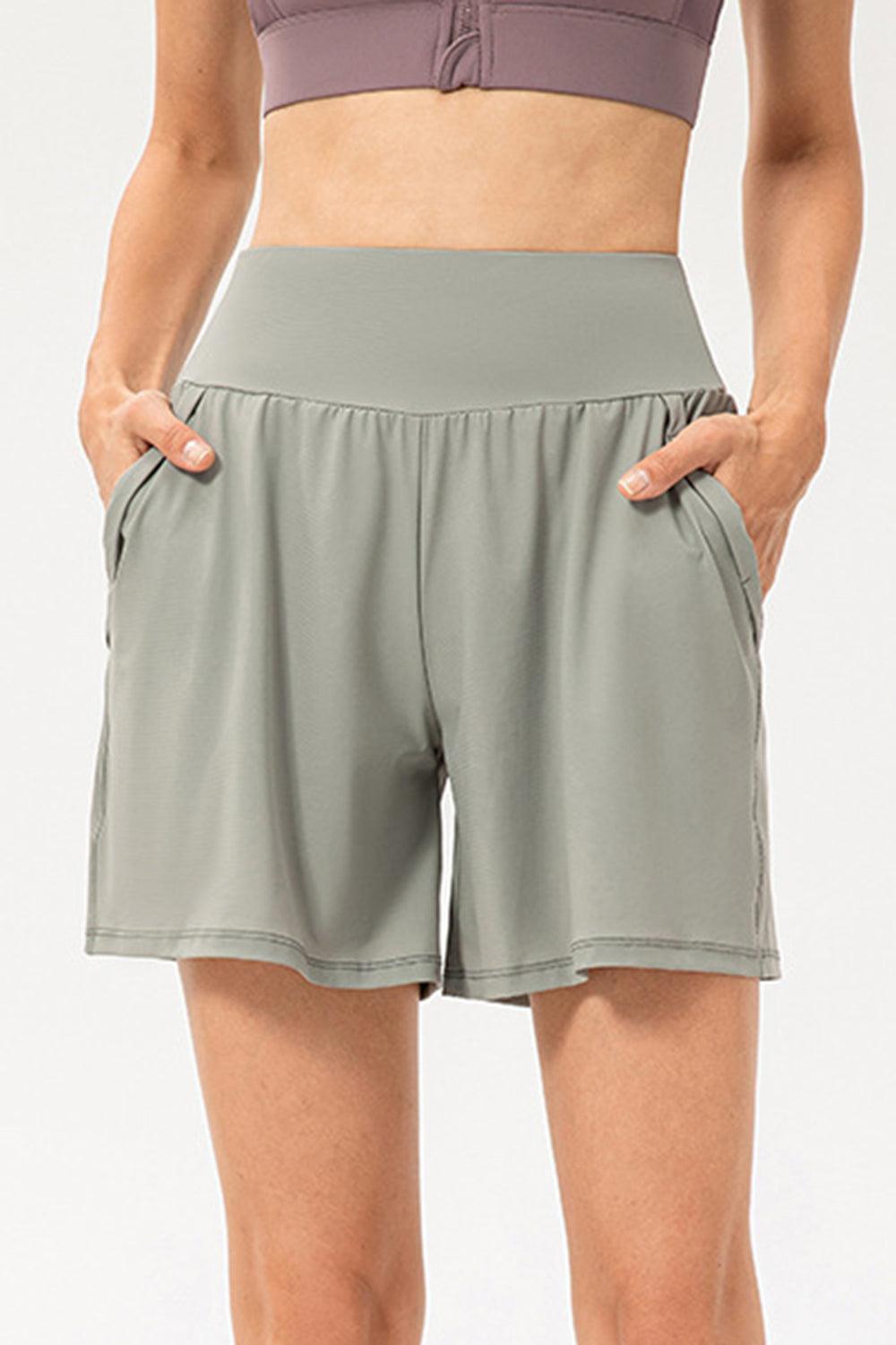 Pocketed Elastic Waist Active Shorts - ClubOn