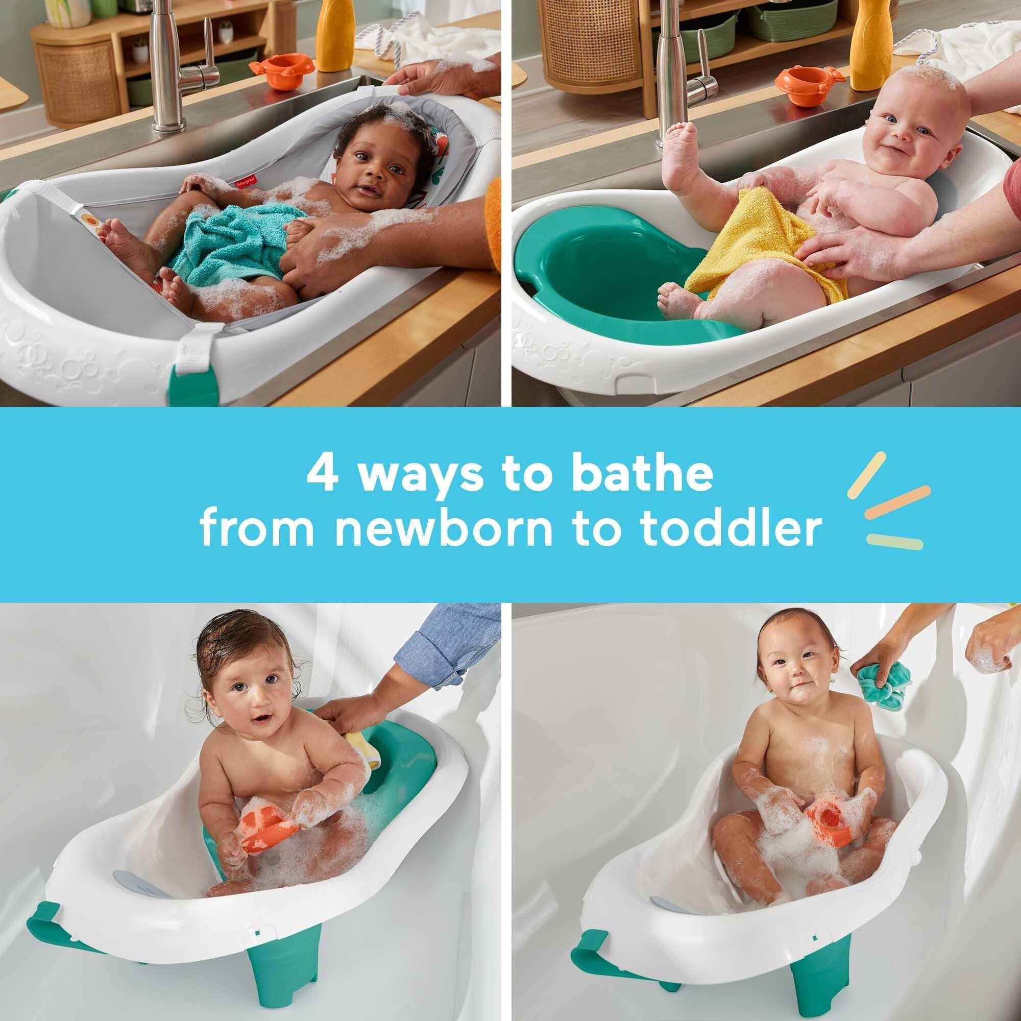 Fisher-Price 4-in-1 Sling ‘n Seat Tub Baby to Toddler Bath with 2 Toys – Whimsical Forest, Plastic - ClubOn