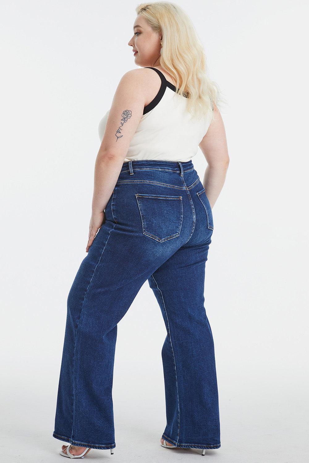 BAYEAS Full Size High Waist Cat's Whisker Wide Leg Jeans - ClubOn