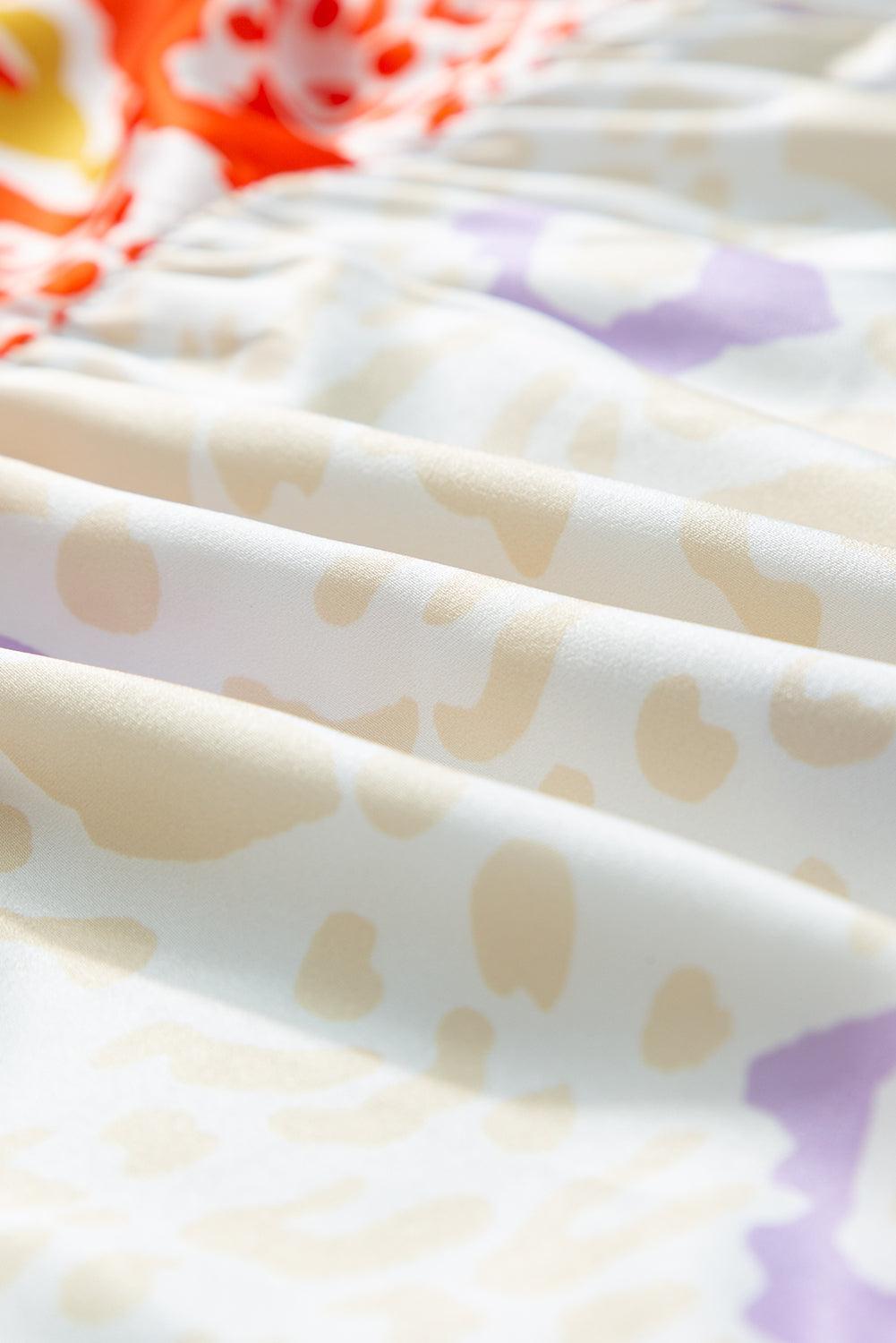 Plus Size Printed Notched Half Sleeve Dress - ClubOn