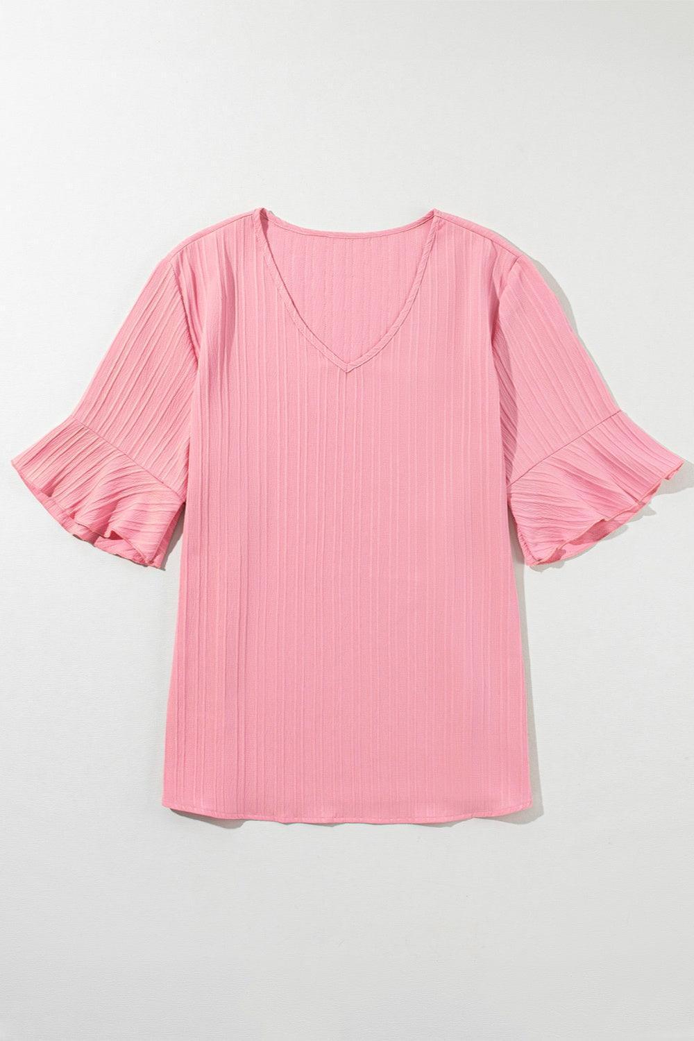 Plus Size V-Neck Half Sleeve Blouse - ClubOn