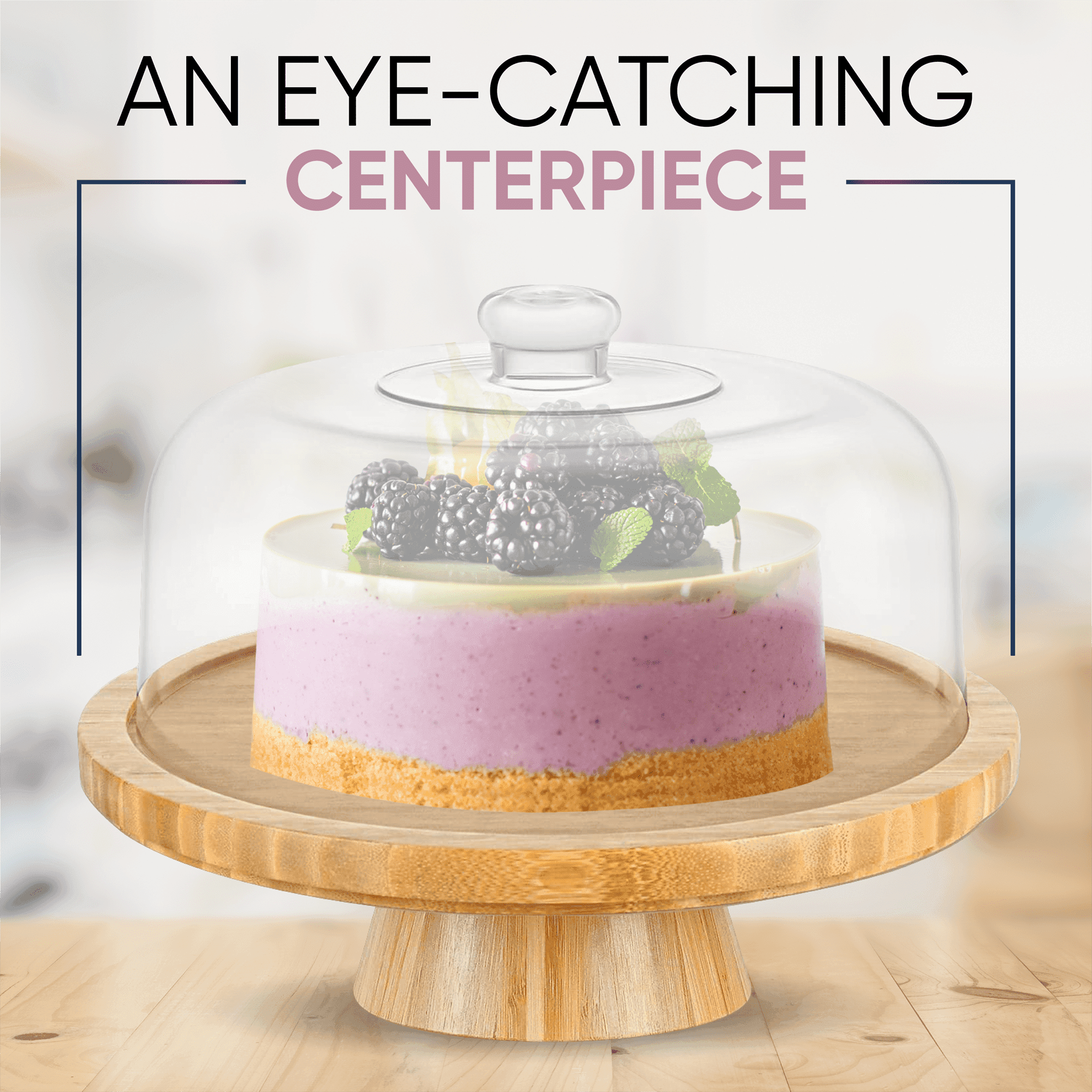 Bamboo Cake Stand with Dome Cover – 6 in 1 Multi-Function Cupcake Holder, 12.8