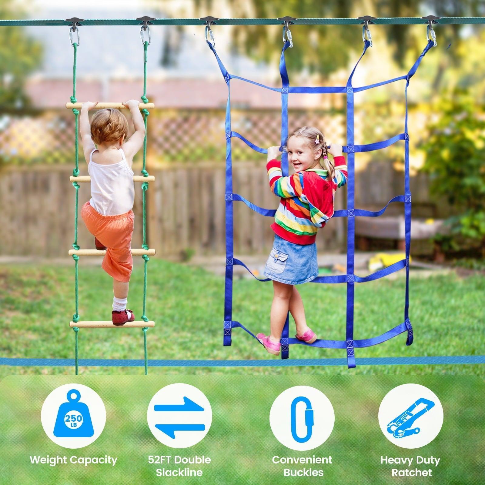 HAPFAN 50ft Ninja Warrior Obstacle Course – Slackline, Monkey Bars, and Saucer Swing for Backyard Adventure, Kids Outdoor Play - ClubOn