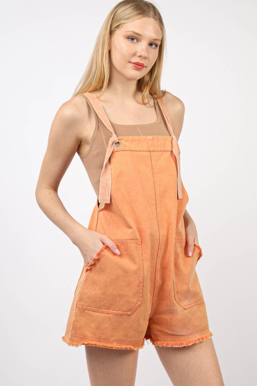 VERY J Washed Frayed Hem Denim Overall - ClubOn