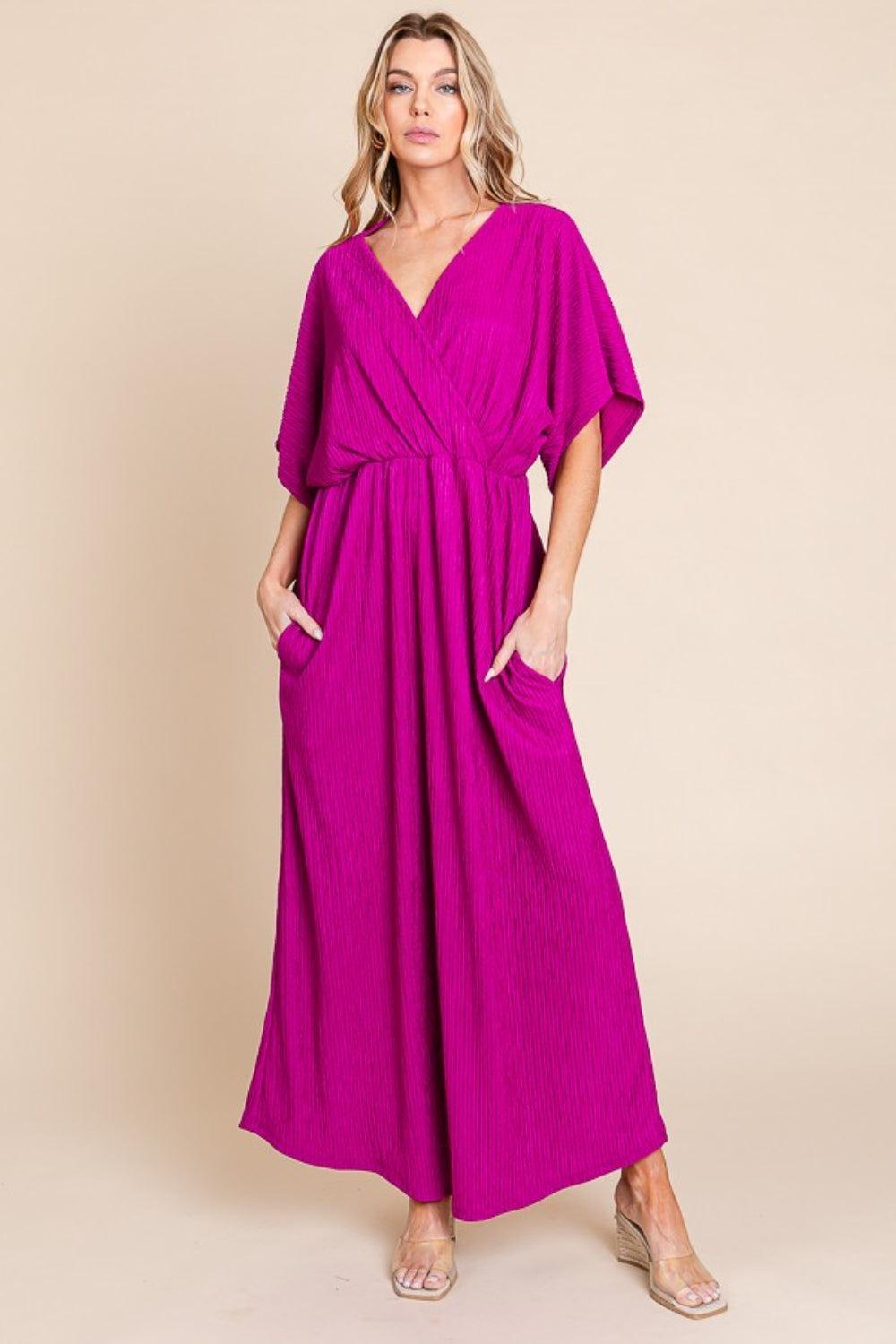 BOMBOM Surplice Maxi Dress with Pockets - ClubOn