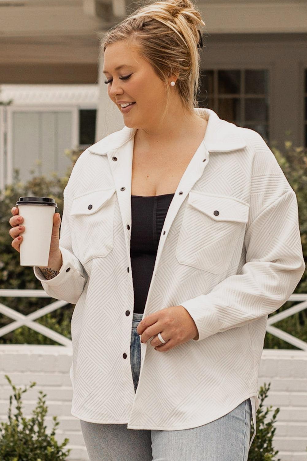 Plus Size Snap Down Dropped Shoulder Jacket - ClubOn