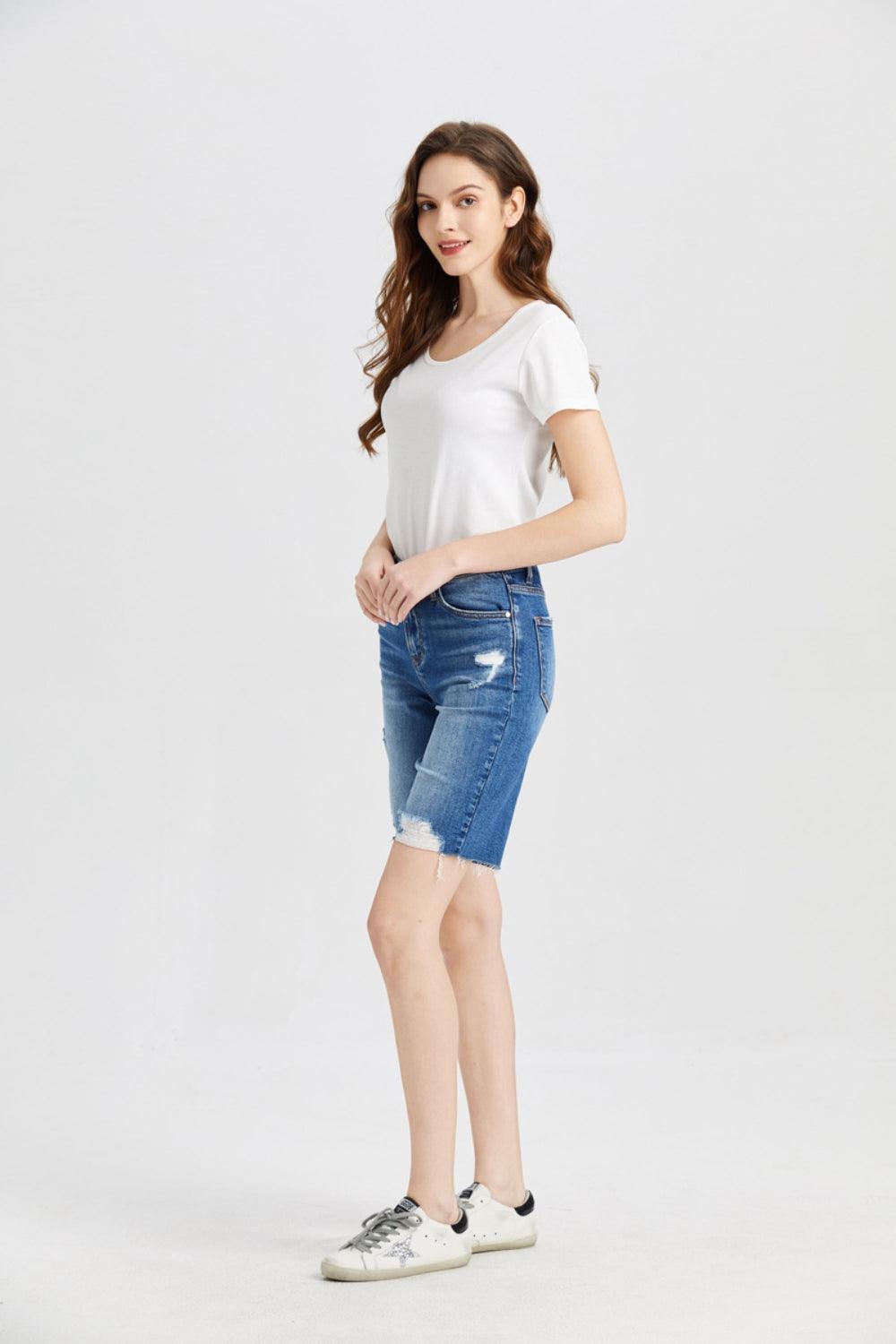 BAYEAS Full Size Super High Rise Denim Bermuda Shorts - ClubOn