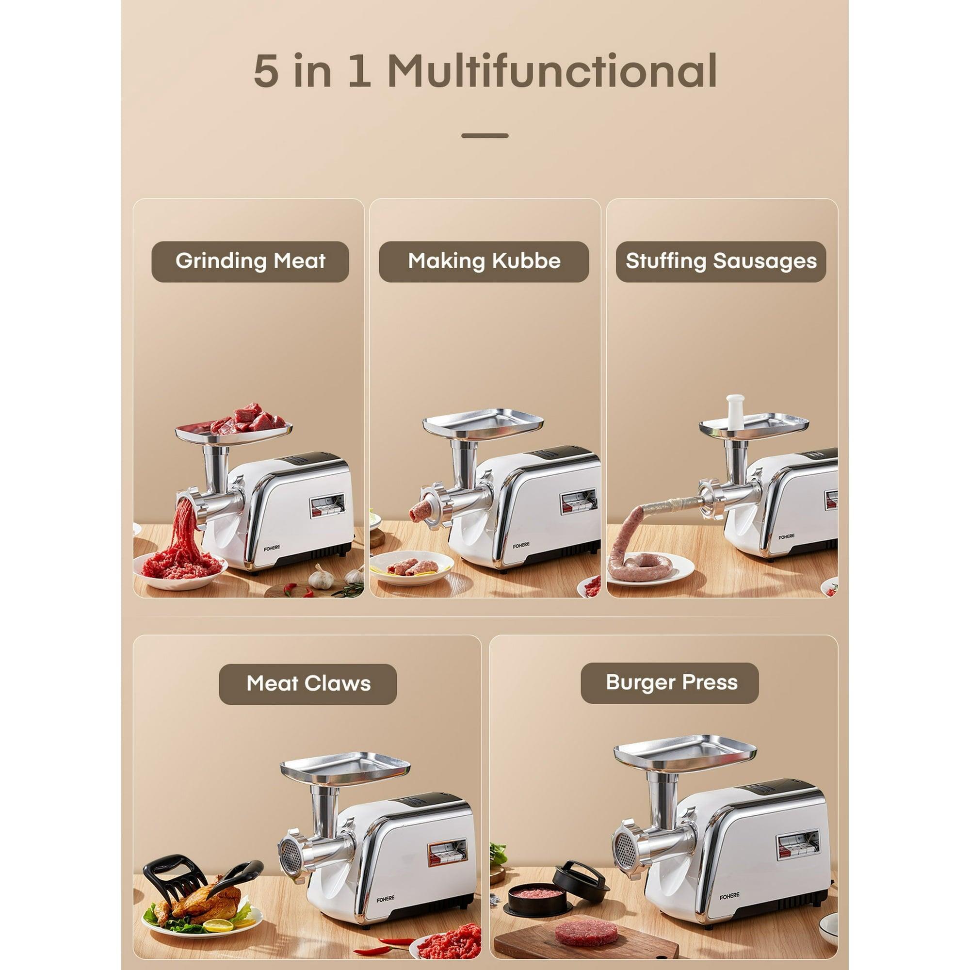 Electric Meat Grinder Heavy Duty, 3000W Max, Sausage Stuffer, 4 Stainless Steel Grinding Plates, 3 Blades, Storage Box - ClubOn