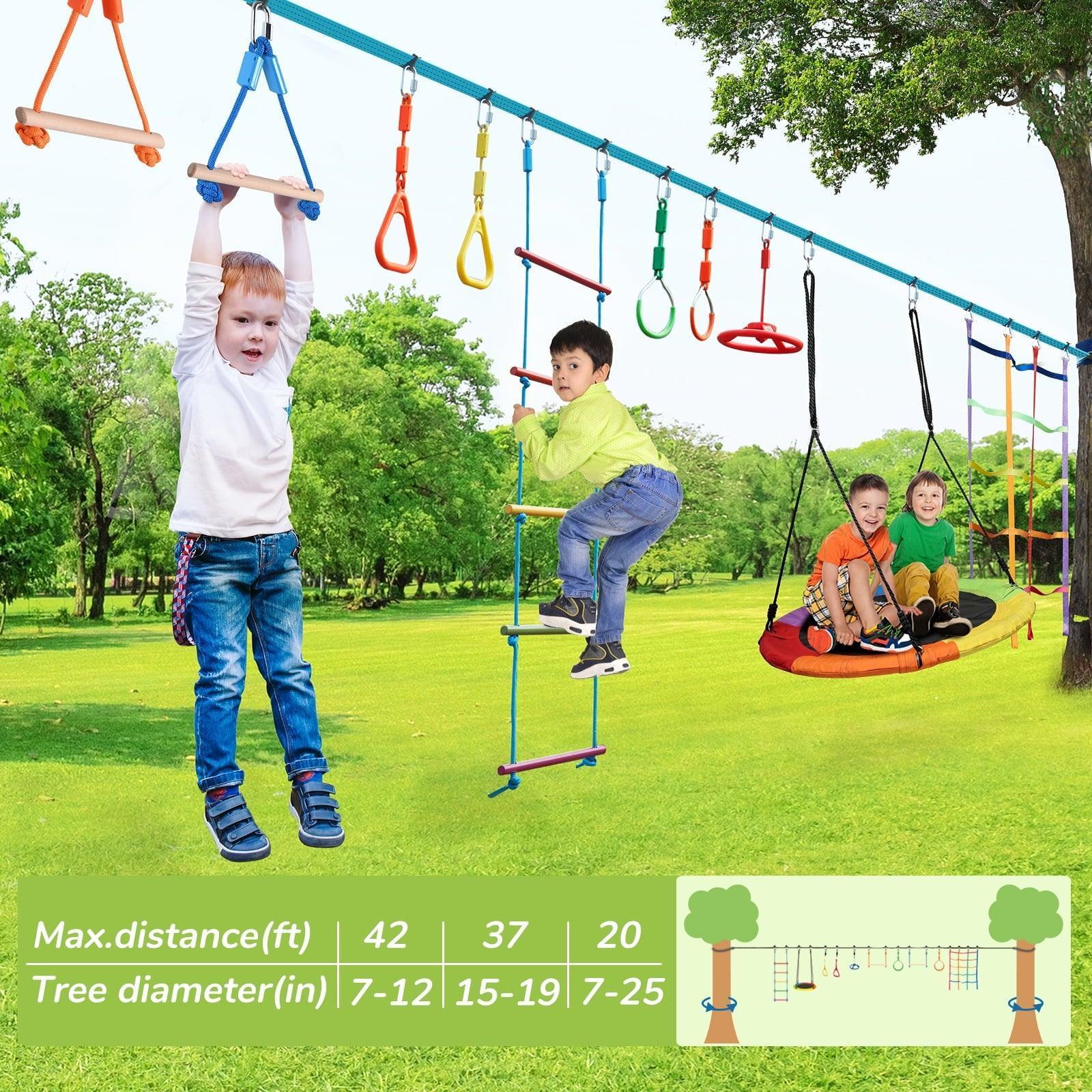 HAPFAN 50ft Ninja Warrior Obstacle Course – Slackline, Monkey Bars, and Saucer Swing for Backyard Adventure, Kids Outdoor Play - ClubOn