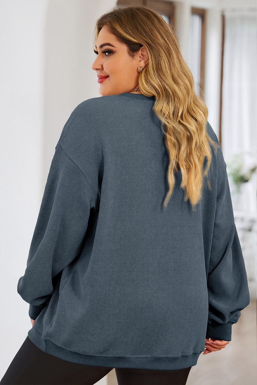 Plus Size Round Neck Dropped Shoulder Sweatshirt - ClubOn