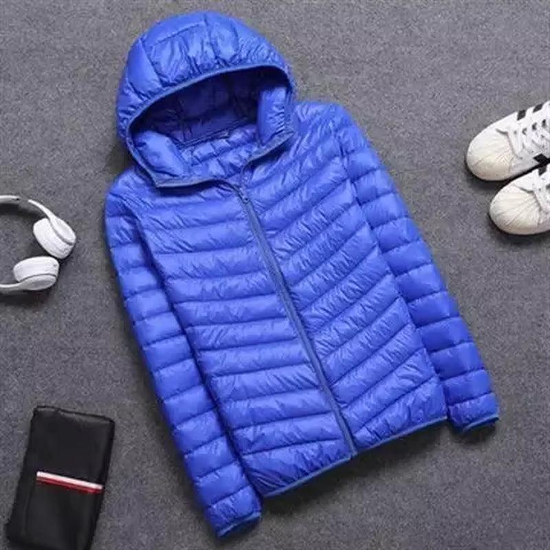 Men's Slim Fit Winter Down Cotton Coat - Hooded Warm Cropped Jacket - ClubOn