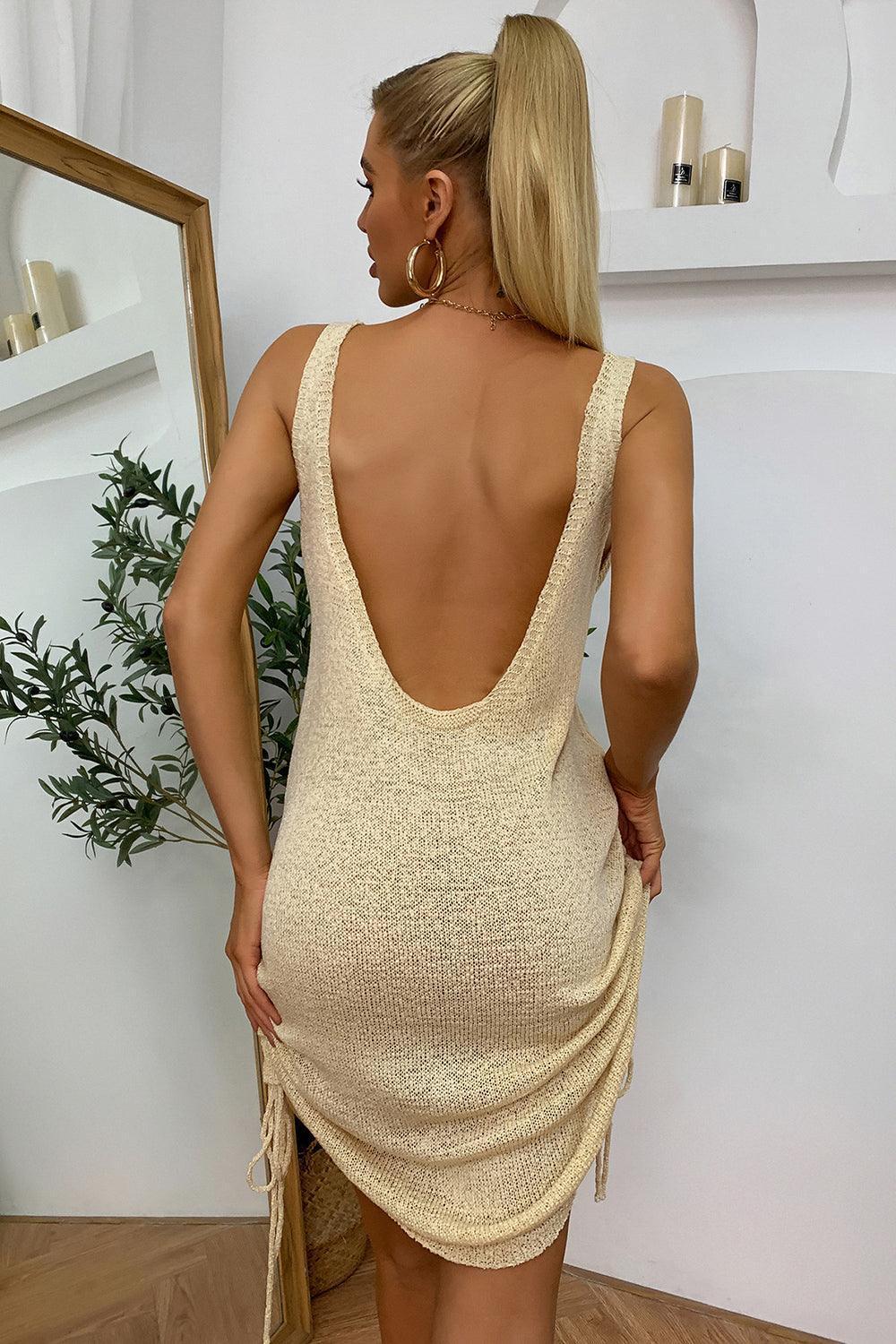 Drawstring Backless Mini Dress - ClubOn