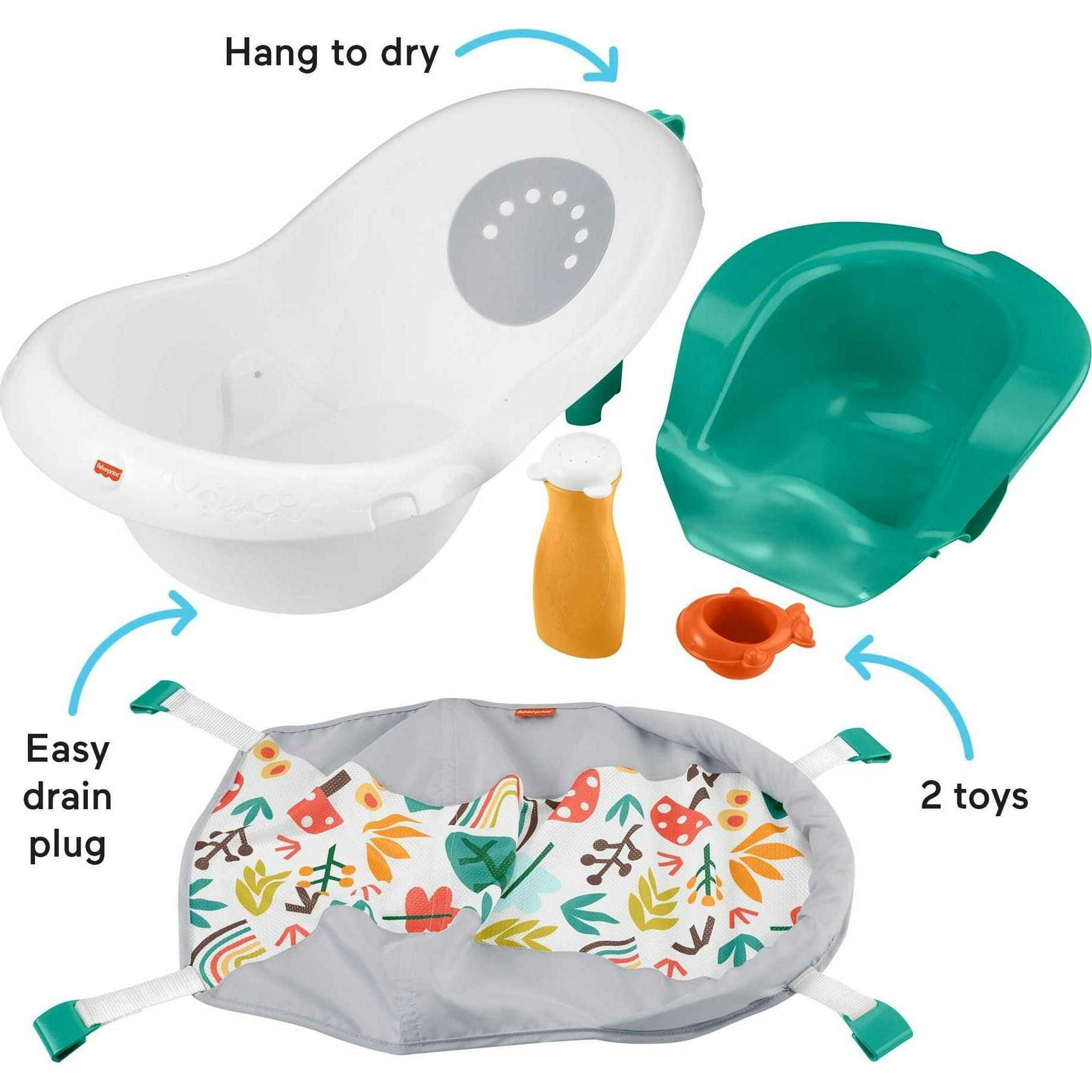 Fisher-Price 4-in-1 Sling ‘n Seat Tub Baby to Toddler Bath with 2 Toys – Whimsical Forest, Plastic - ClubOn
