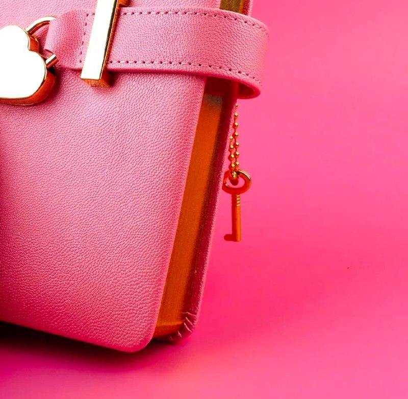 B6 Cute Heart Lock Notebook – Gold Stamping Pink Notepad - ClubOn