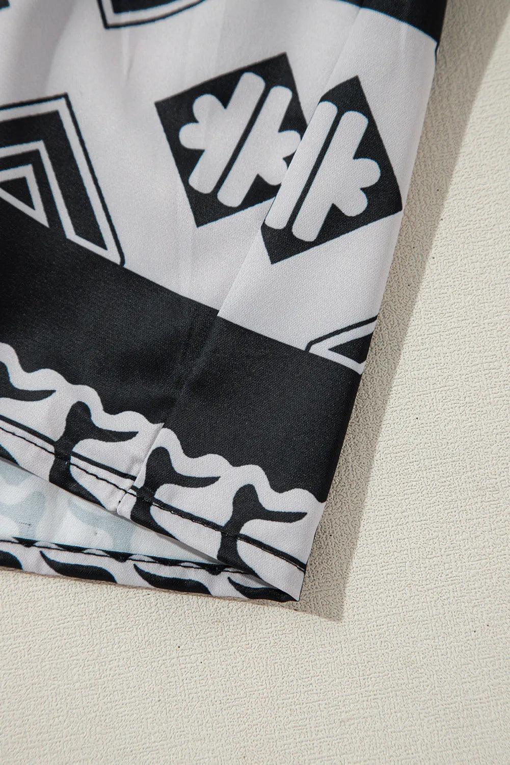 Tiered Printed Notched Half Sleeve Dress - ClubOn