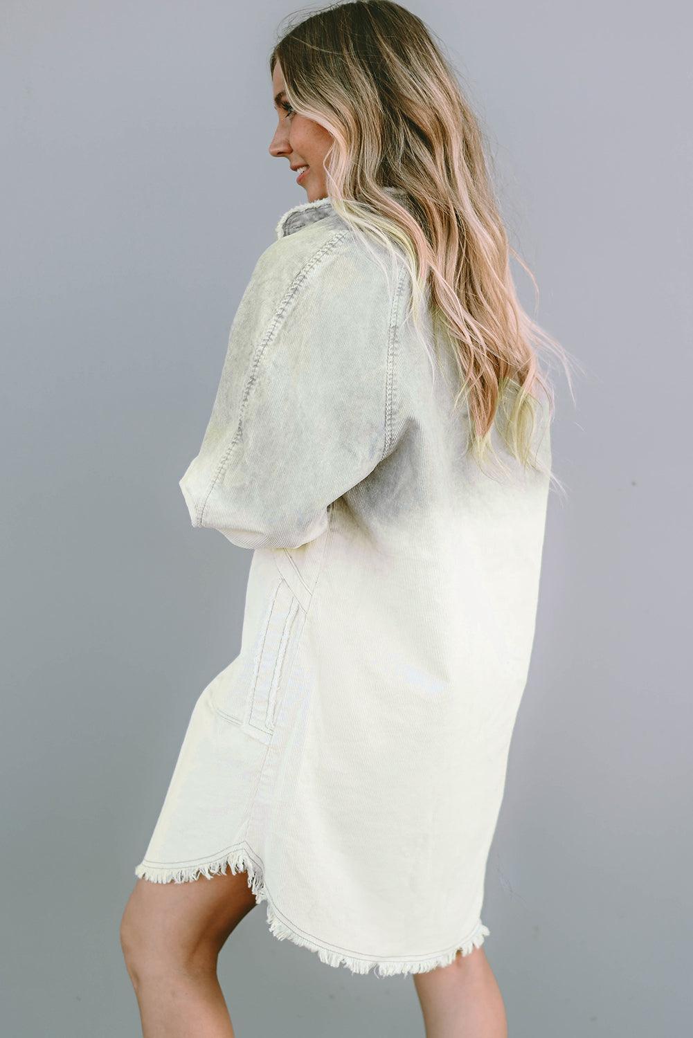 Two-Tone Raw Hem Denim Dress - ClubOn