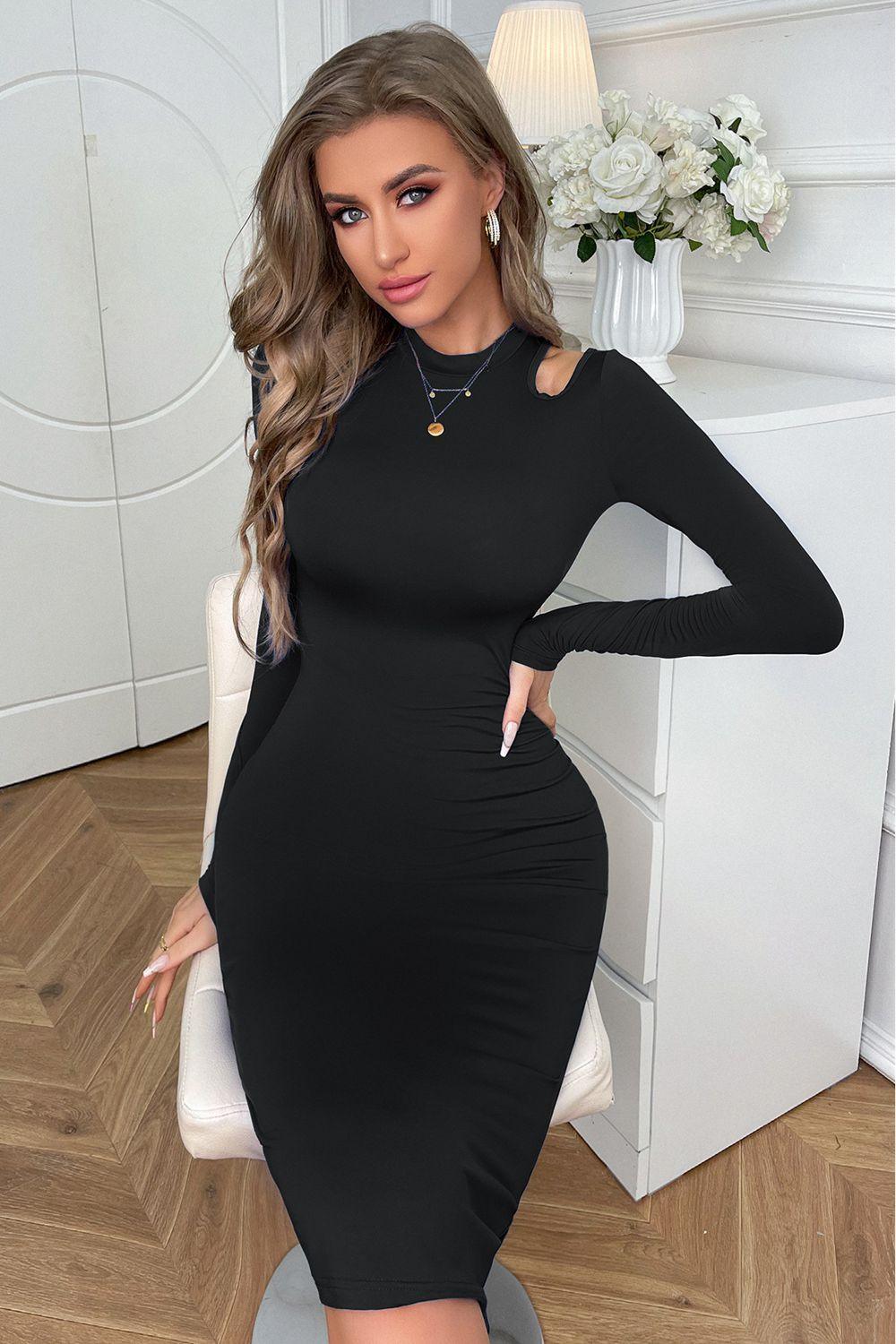 Cutout Long Sleeve Pencil Dress - ClubOn