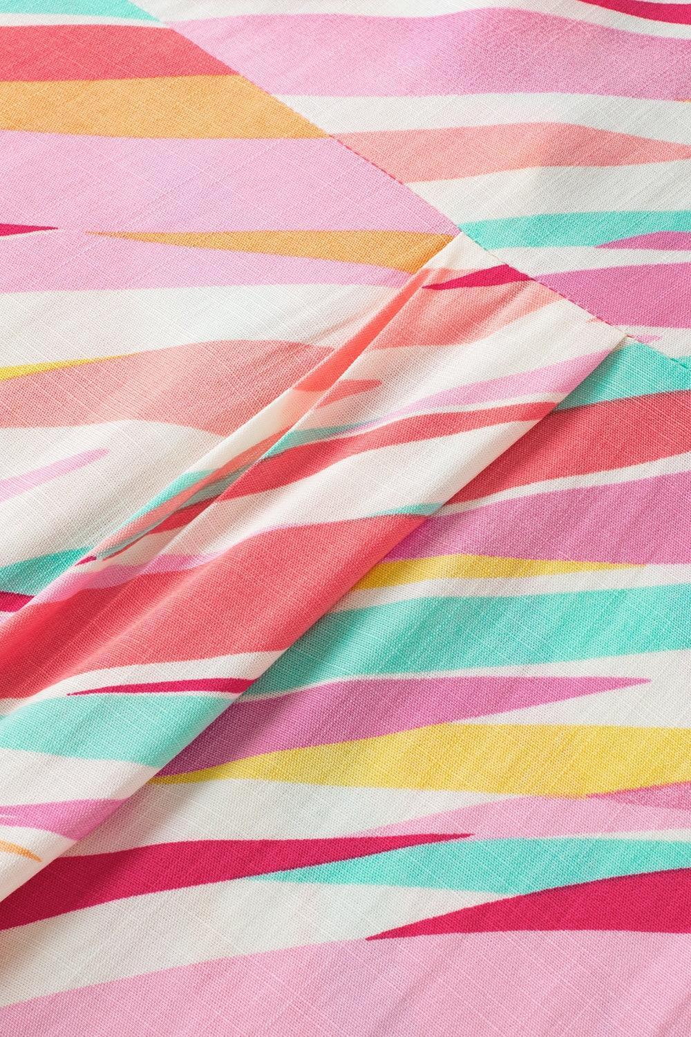 Plus Size Printed Notched Short Sleeve Blouse - ClubOn