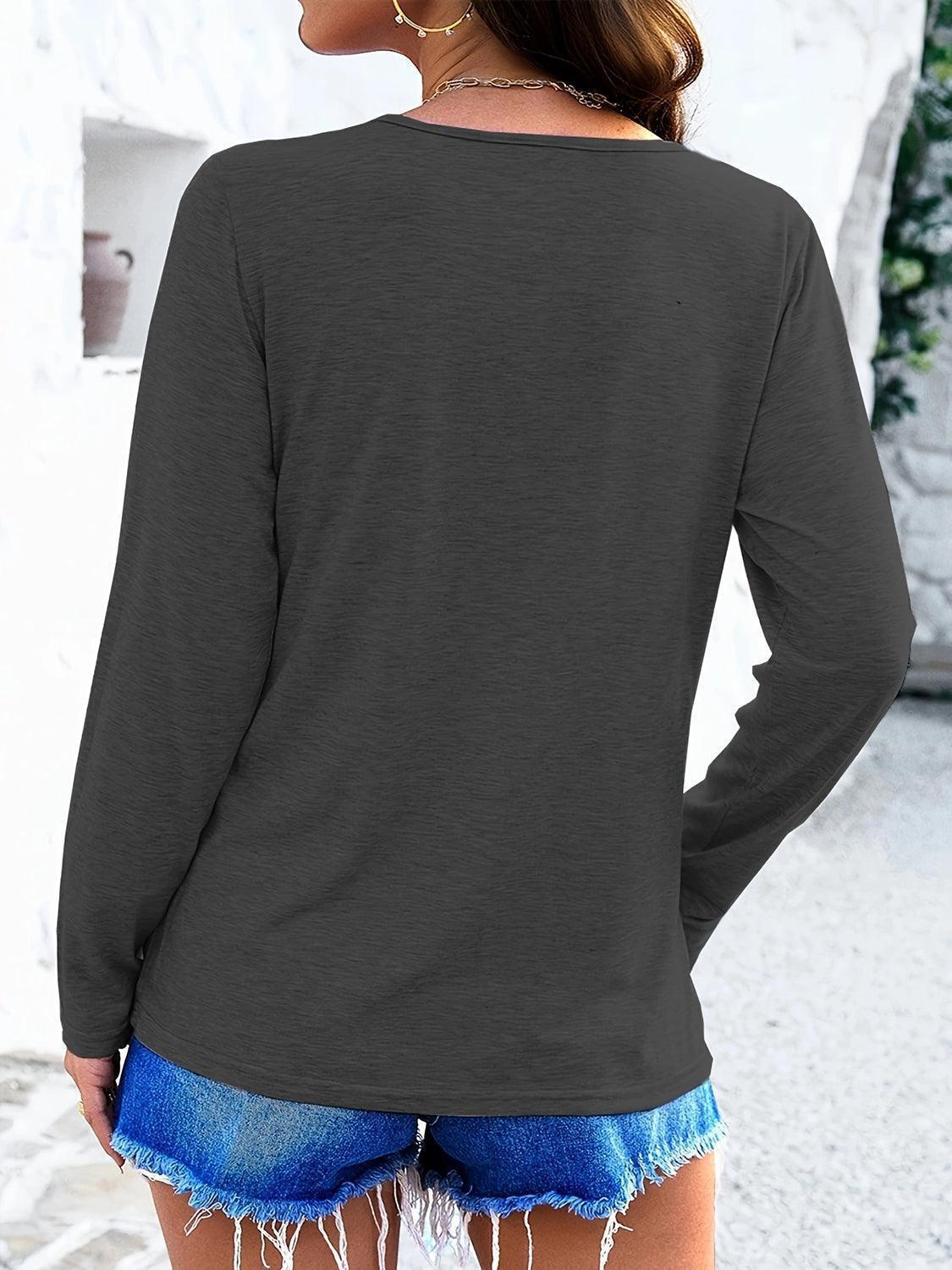 Crisscross V-Neck Long Sleeve T-Shirt - ClubOn