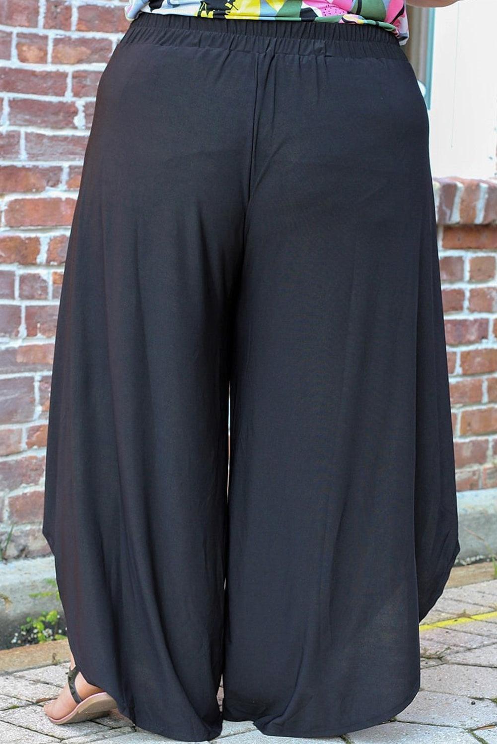 Plus Size Tie Front Wide Leg Pants - ClubOn
