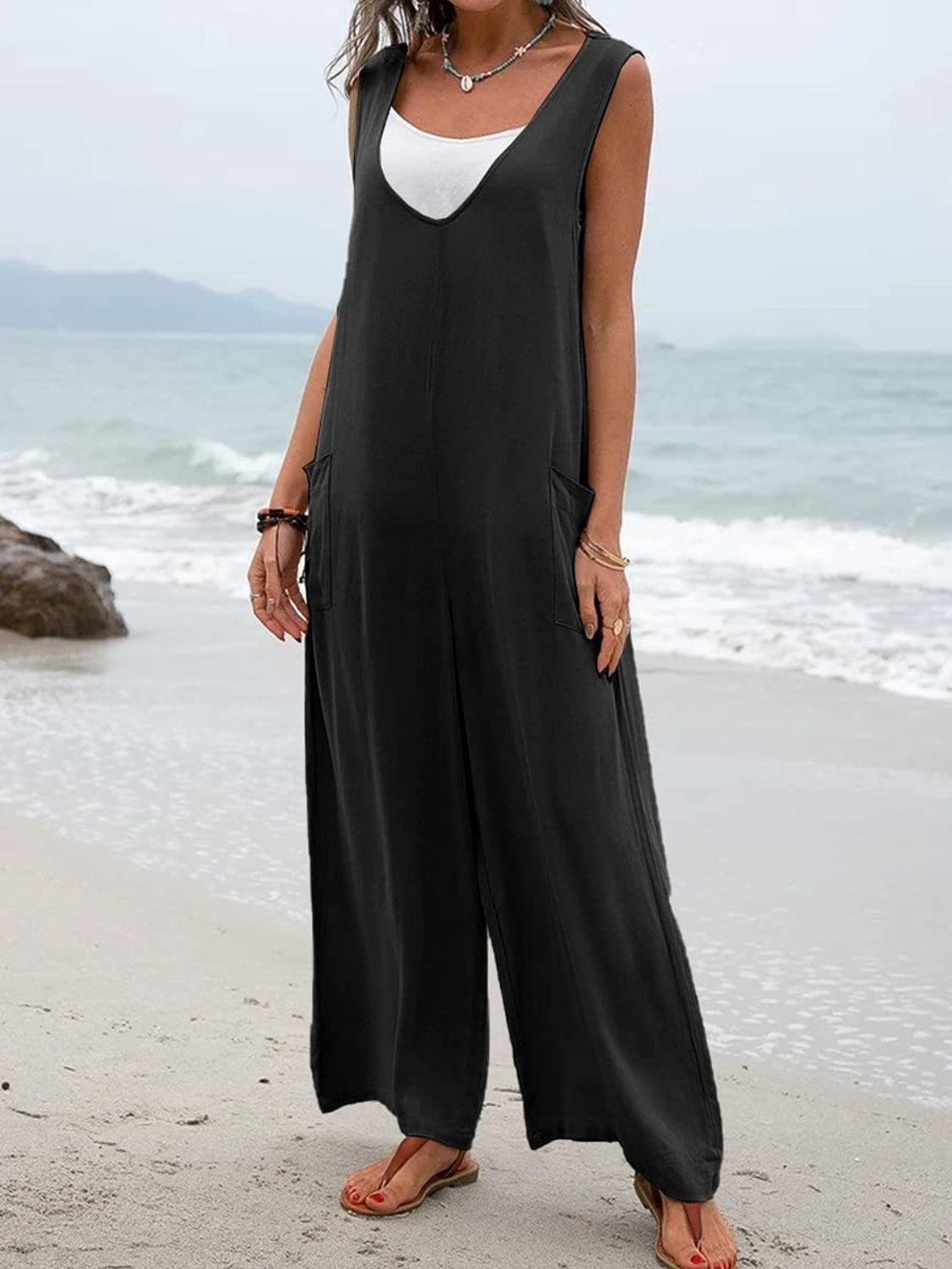 Full Size Wide Strap Jumpsuit with Pockets - ClubOn