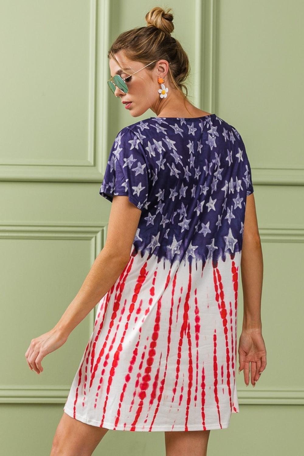 BiBi American Flag Theme Tee Dress - ClubOn