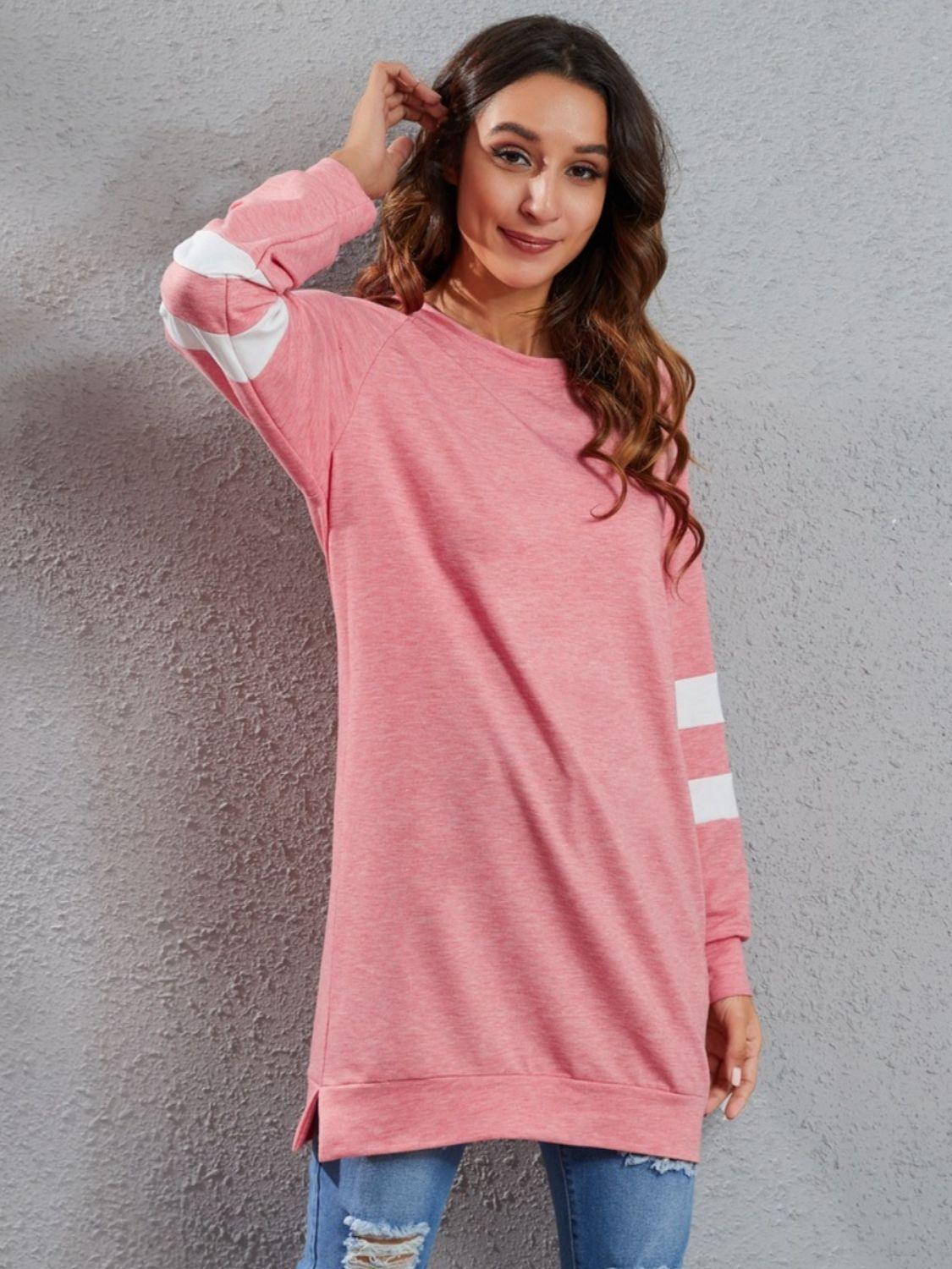 Full Size Striped Round Neck Long Sleeve T-Shirt - ClubOn
