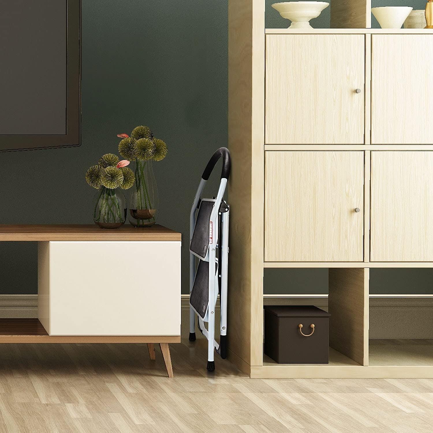 WAYPLUS 2-Step Steel Ladder – Folding Portable Step Stool with Non-Slip Feet, Rubber Pads, 330lb Capacity - ClubOn