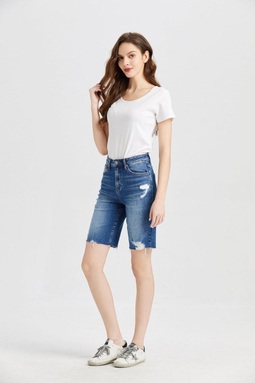 BAYEAS Full Size Super High Rise Denim Bermuda Shorts - ClubOn