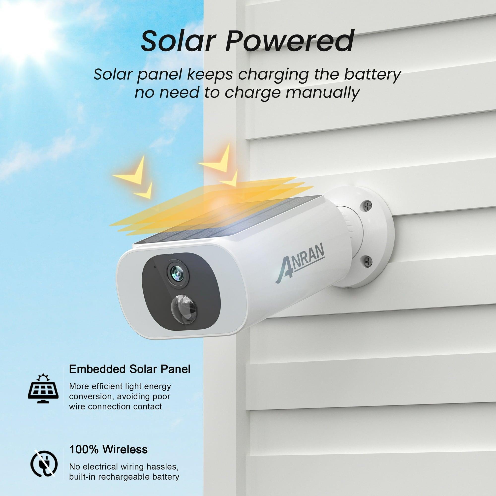 ANRAN Solar Security Camera Wireless, 2K WiFi Outdoor Surveillance with Floodlight, Embedded Solar Panel, Color Night Vision, 2-Way Talk, Alexa Compatible - ClubOn