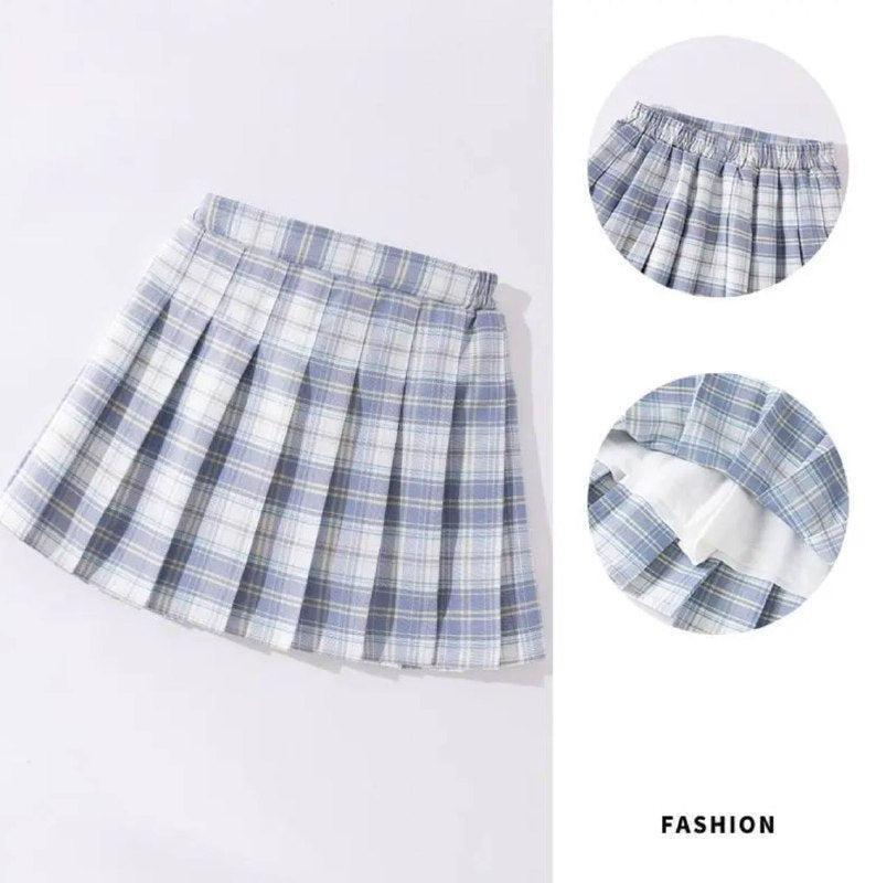 Girls High-Waist Plaid Pleated Skirt – A-Line School Uniform - ClubOn