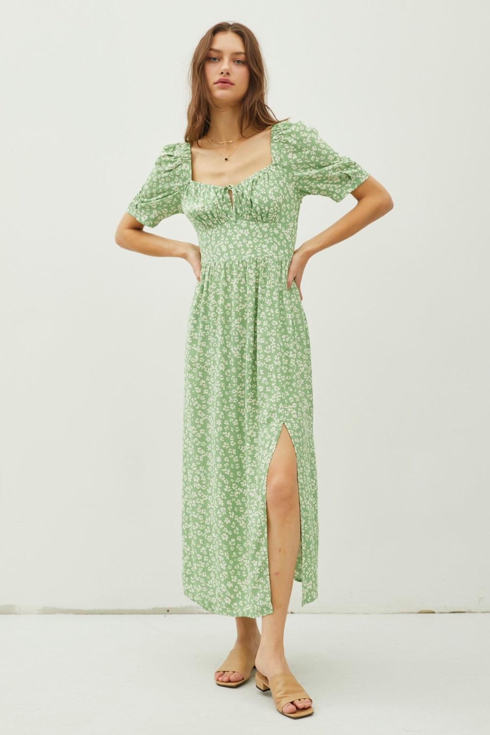 Be Cool Floral Smocked Back Slit Dress - ClubOn