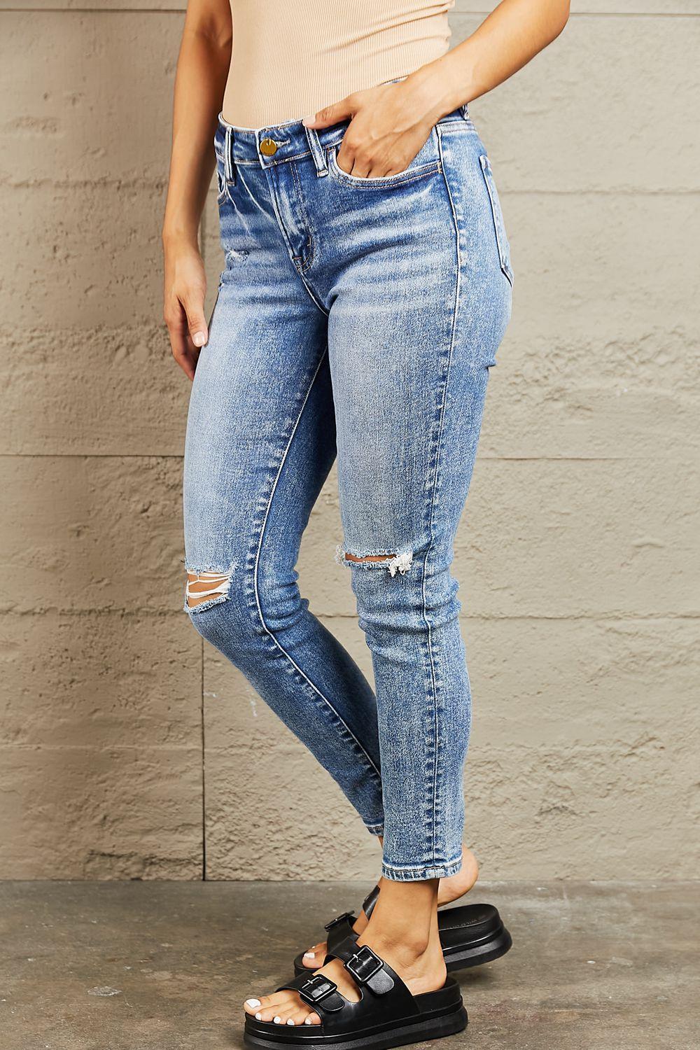 BAYEAS Mid Rise Distressed Skinny Jeans - ClubOn