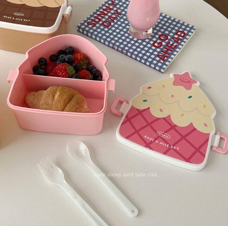 Cartoon Bento Lunch Box for Kids - Cute Design with Knife & Fork - ClubOn
