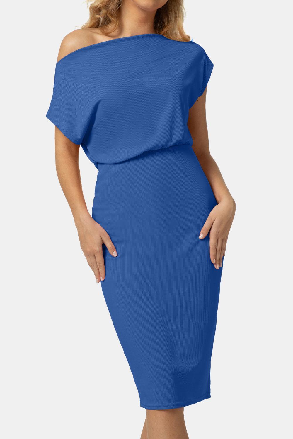 Boat Neck Short Sleeve Knee-Length Dress - ClubOn