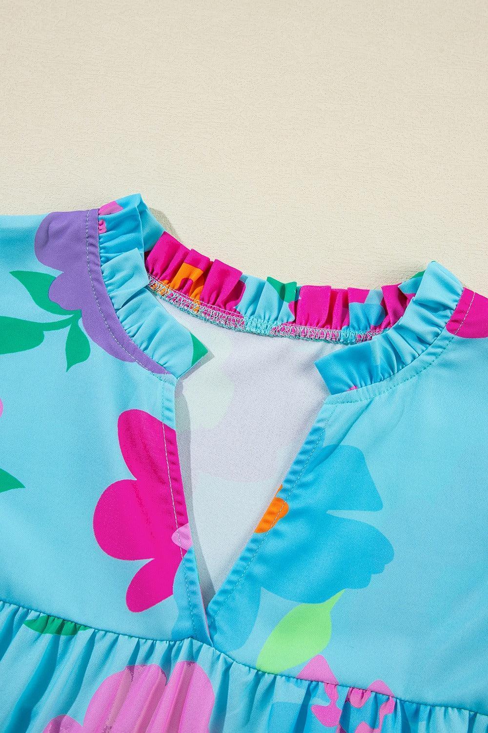 Plus Size Peplum Printed Notched Blouse - ClubOn