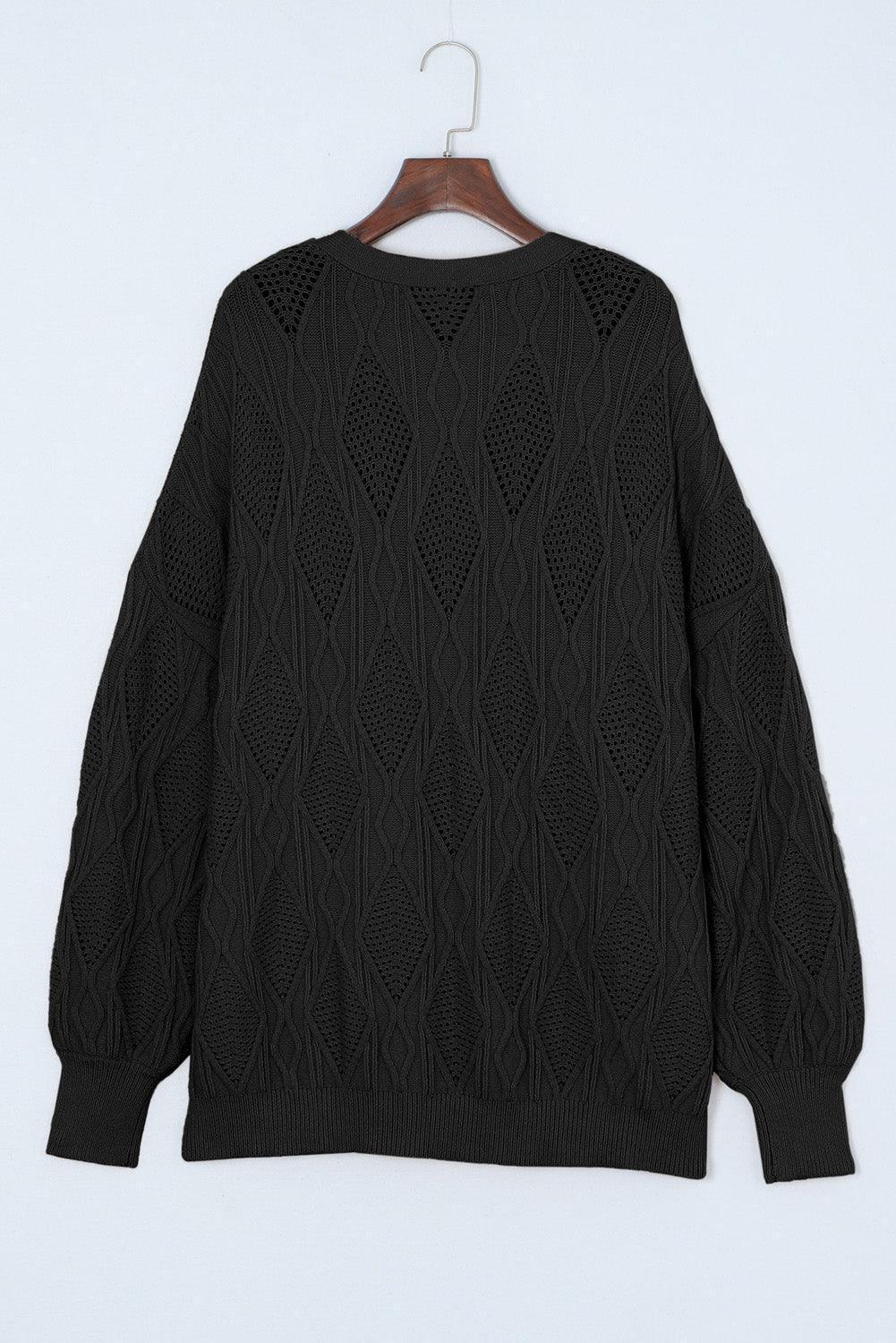 Plus Size Cable-Knit Button Up Sweater - ClubOn