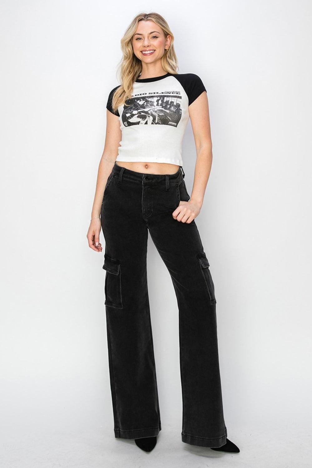Risen Full Size High Rise Wide Leg Cargo Jeans - ClubOn