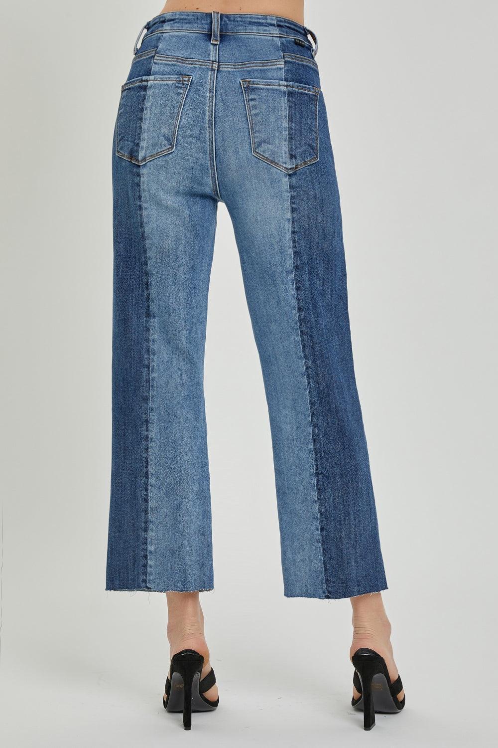 RISEN Full Size Mid-Rise Waist Two-Tones Jeans with Pockets - ClubOn