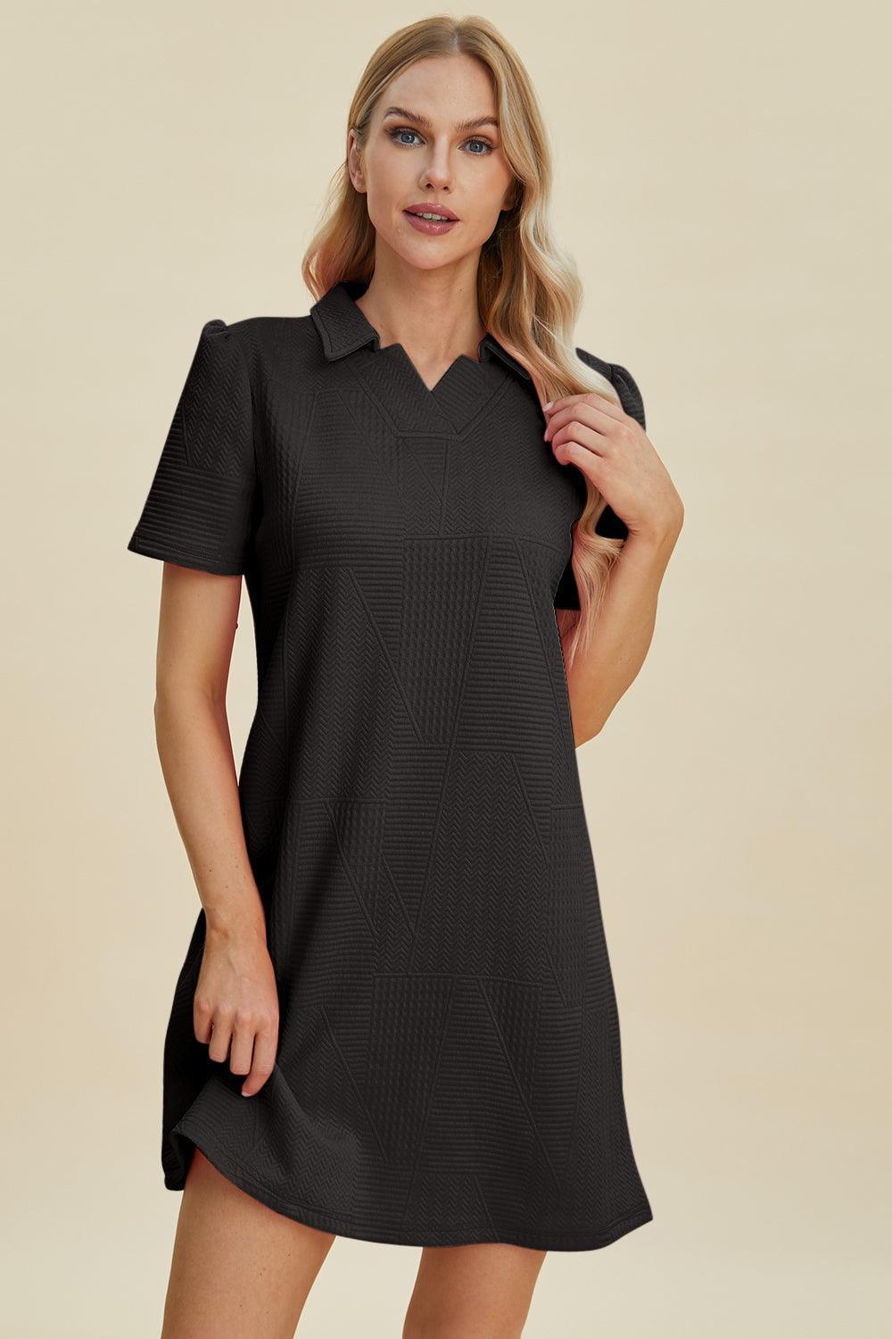 Double Take Full Size Texture Short Sleeve Dress - ClubOn