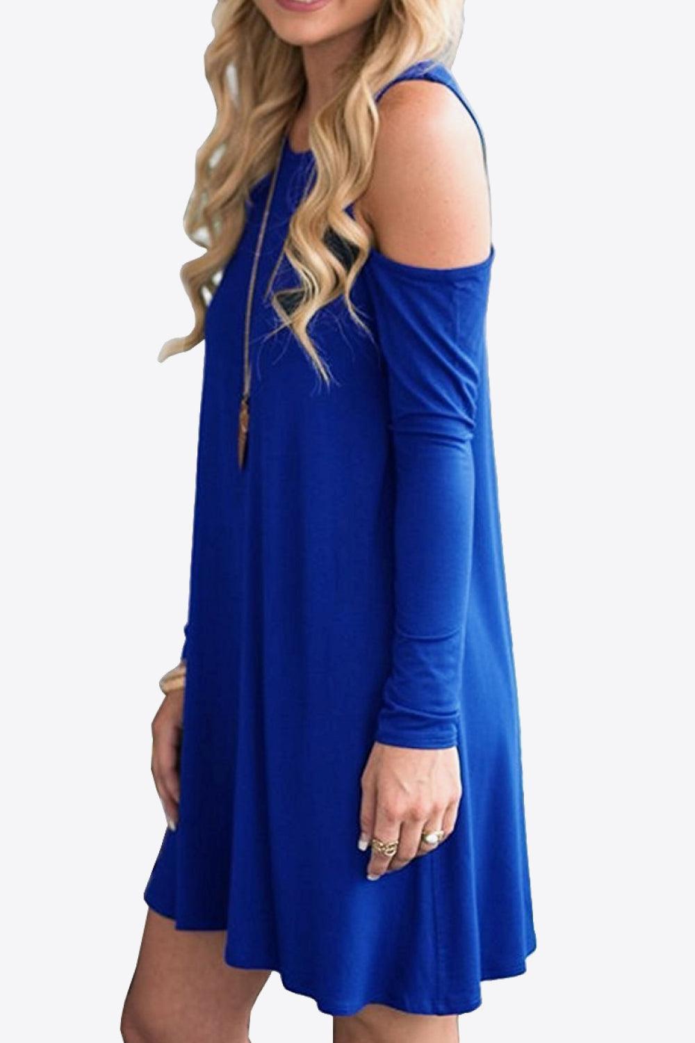 Cold-Shoulder Long Sleeve Round Neck Dress - ClubOn