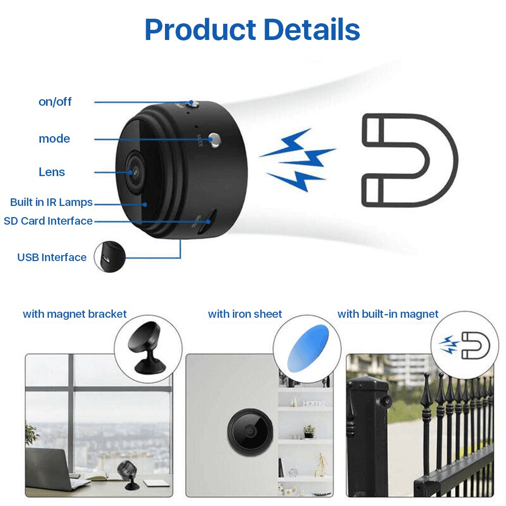 BCOOSS Wireless Home Security Camera – Mini Indoor CCTV, 1080p HD, Night Vision, Wide Angle, WIFI Surveillance - ClubOn