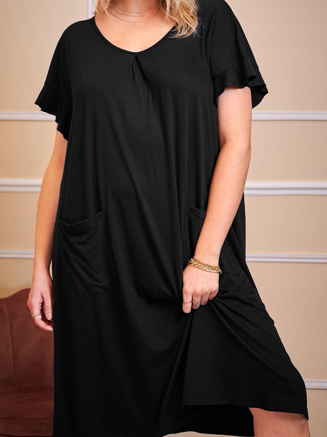 Plus Size Round Neck Short Sleeve Lounge Dress - ClubOn