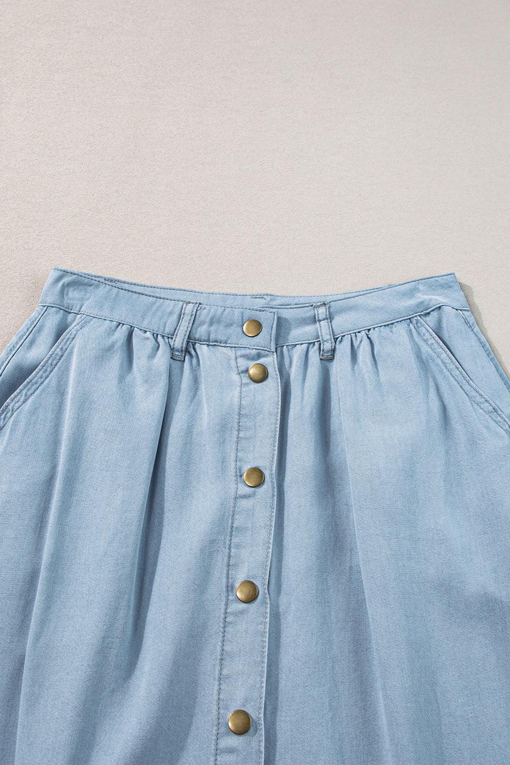 Snap Down High Waist Denim Skirt - ClubOn