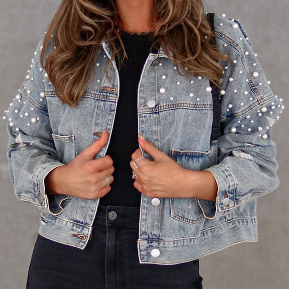 Bead Detail Denim Jacket - ClubOn